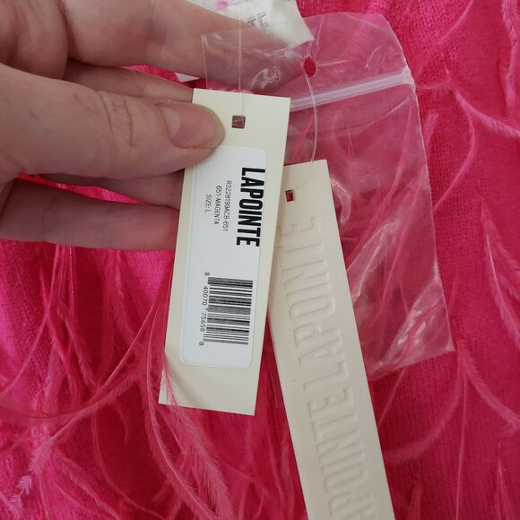 NEW Lapointe Cashmere Ostrich Feather Embroidered Crop Top Hot Pink Boho Chic - Picture 5 of 11